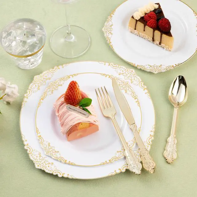 Alt view image 4 of 7 - 75PCS Gold Heavy Duty Plastic Silverware for 25 Guests