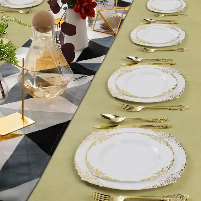 Alt view image 7 of 7 - 75PCS Gold Heavy Duty Plastic Silverware for 25 Guests