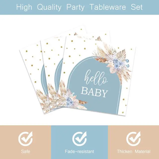 Alt view image 4 of 6 - Boho Baby Shower Tableware Party Decorations, Dusty Blue, 24 Guests