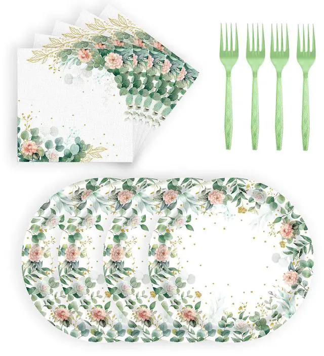 Main image of 72 Pcs Floral Paper Plates and Napkins Party Supplies, Sage Green Disposable Tableware Set for Spring Summer Picnic Wedding Birthday Baby Shower Tea Party Decorations, Serves 24