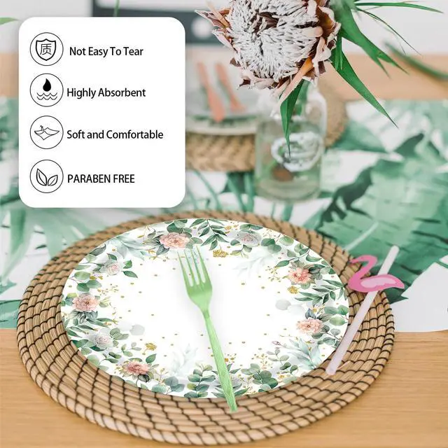Alt view image 4 of 7 - 72 Pcs Floral Paper Plates and Napkins Party Supplies, Sage Green Disposable Tableware Set for Spring Summer Picnic Wedding Birthday Baby Shower Tea Party Decorations, Serves 24