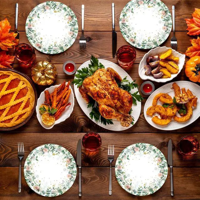 Alt view image 7 of 7 - 72 Pcs Floral Paper Plates and Napkins Party Supplies, Sage Green Disposable Tableware Set for Spring Summer Picnic Wedding Birthday Baby Shower Tea Party Decorations, Serves 24