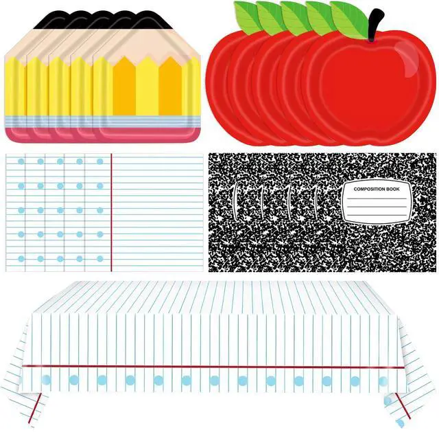 Main image of 41pcs Back to School First Day of School Decorations Tableware Set Include Disposable Red Apple Paper Plates Napkins Notebook Tablecloth, Cool for School Classroom Theme Decorations, Serves 20