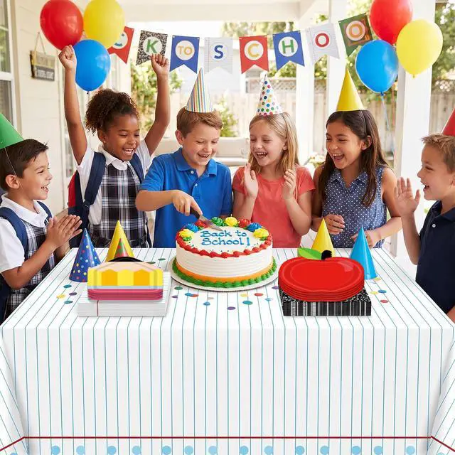 Alt view image 5 of 7 - 41pcs Back to School First Day of School Decorations Tableware Set Include Disposable Red Apple Paper Plates Napkins Notebook Tablecloth, Cool for School Classroom Theme Decorations, Serves 20