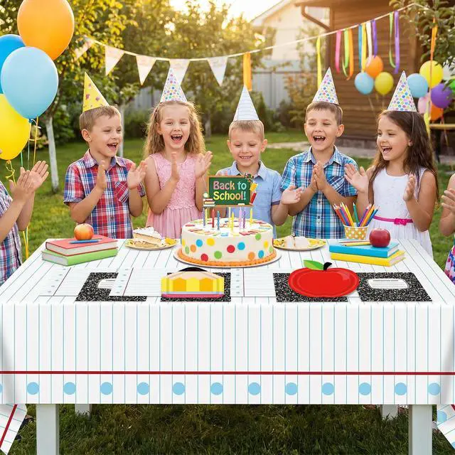 Alt view image 7 of 7 - 41pcs Back to School First Day of School Decorations Tableware Set Include Disposable Red Apple Paper Plates Napkins Notebook Tablecloth, Cool for School Classroom Theme Decorations, Serves 20
