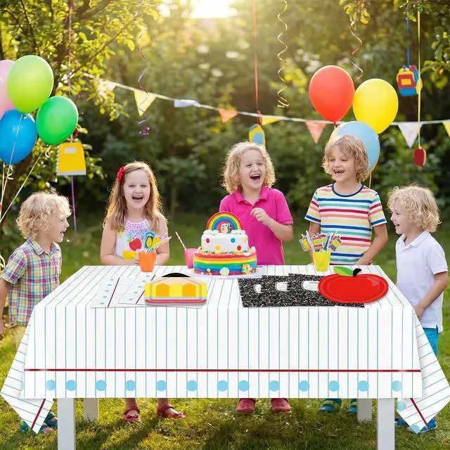 Alt view image 6 of 7 - 41pcs Back to School First Day of School Decorations Tableware Set Include Disposable Red Apple Paper Plates Napkins Notebook Tablecloth, Cool for School Classroom Theme Decorations, Serves 20