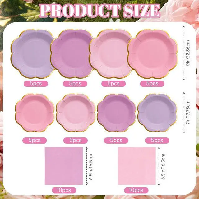 Alt view image 3 of 7 - 60pcs Pink and Purple Disposable Paper Plates & Napkins Set for 20