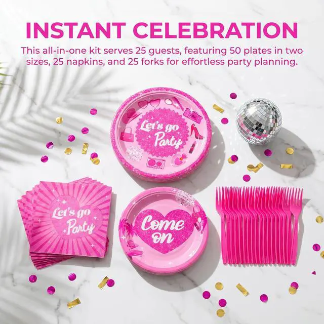 Alt view image 5 of 7 - 100 Pcs Disposable Let's Go Party Tableware Set for 25 Guests