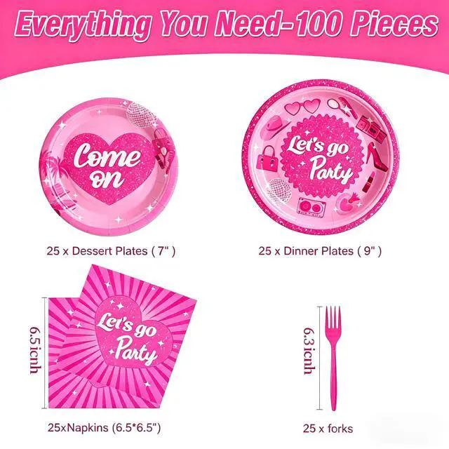 Alt view image 7 of 7 - 100 Pcs Disposable Let's Go Party Tableware Set for 25 Guests