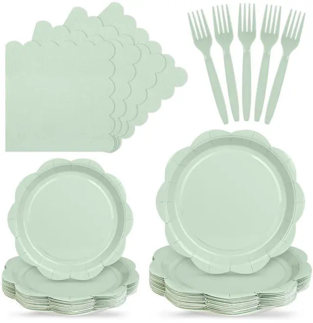 Main image of 96 Pcs Sage Green Paper Plates and Napkins Set Party Supplies for 24 Guests