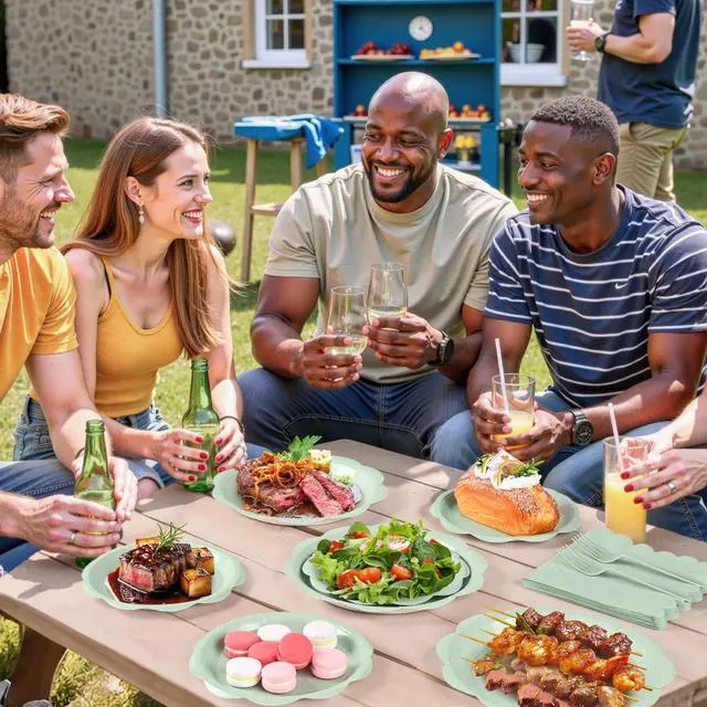 Alt view image 6 of 7 - 96 Pcs Sage Green Paper Plates and Napkins Set Party Supplies for 24 Guests