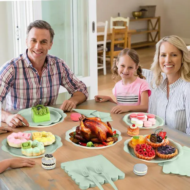 Alt view image 7 of 7 - 96 Pcs Sage Green Paper Plates and Napkins Set Party Supplies for 24 Guests