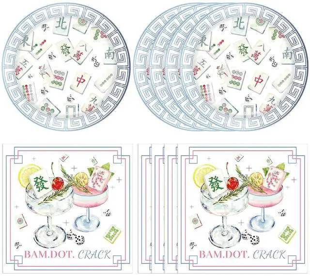 Main image of 40Pcs Mahjong Party Plates and Napkins Tableware Set, Mahjong Party Supplies Disposable Table Decor for Home Party, Special Events, Bridal Showers, Wedding, Anniversary & Birthday Serves 24 Guests