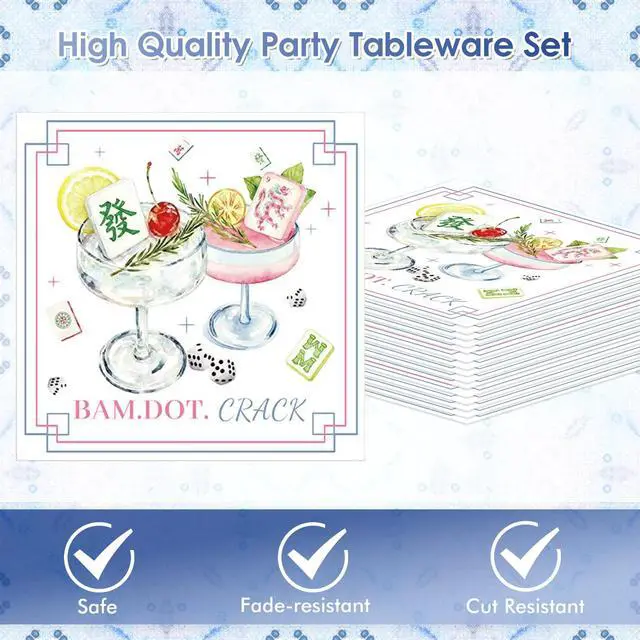 Alt view image 3 of 6 - 40Pcs Mahjong Party Plates and Napkins Tableware Set, Mahjong Party Supplies Disposable Table Decor for Home Party, Special Events, Bridal Showers, Wedding, Anniversary & Birthday Serves 24 Guests