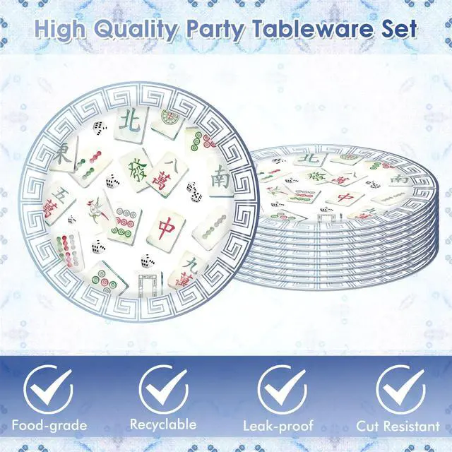 Alt view image 4 of 6 - 40Pcs Mahjong Party Plates and Napkins Tableware Set, Mahjong Party Supplies Disposable Table Decor for Home Party, Special Events, Bridal Showers, Wedding, Anniversary & Birthday Serves 24 Guests