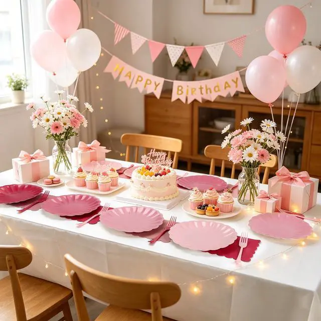 Alt view image 4 of 7 - 96Pcs Pink Paper Plates and Napkins Party Supplies,Include 9" Pink Gradient Disposable Plates Napkins Forks Tableware for Baby Shower Wedding Birthday Decorations,Serves 32