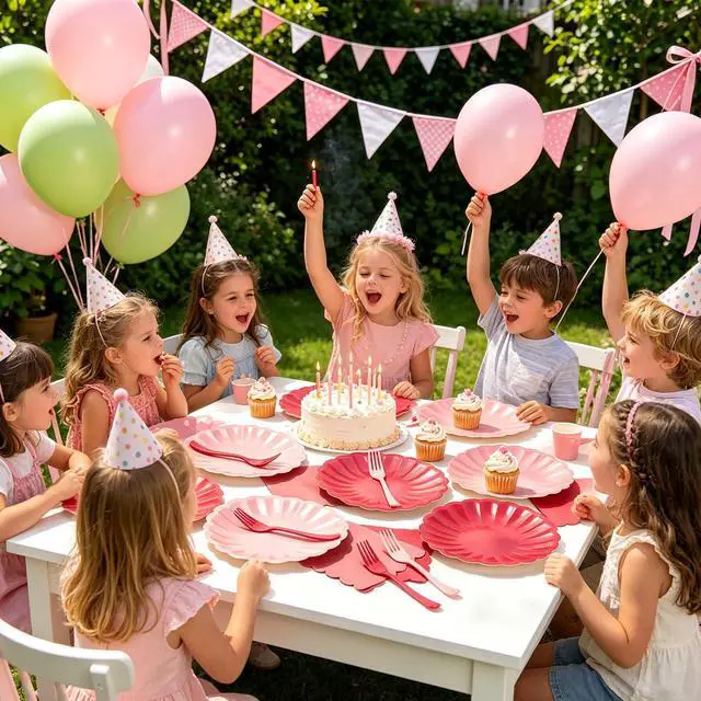 Alt view image 6 of 7 - 96Pcs Pink Paper Plates and Napkins Party Supplies,Include 9" Pink Gradient Disposable Plates Napkins Forks Tableware for Baby Shower Wedding Birthday Decorations,Serves 32