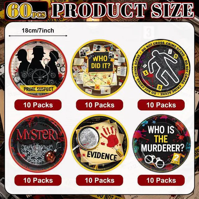 Alt view image 2 of 7 - 60 Pcs Detective Theme Paper Plates Mystery Party Decorations Top Secret Agent Spy Birthday Party Supplies Escape Room Disposable Tableware Set for Boys Girls Birthday Clue Games Night Parties Favors