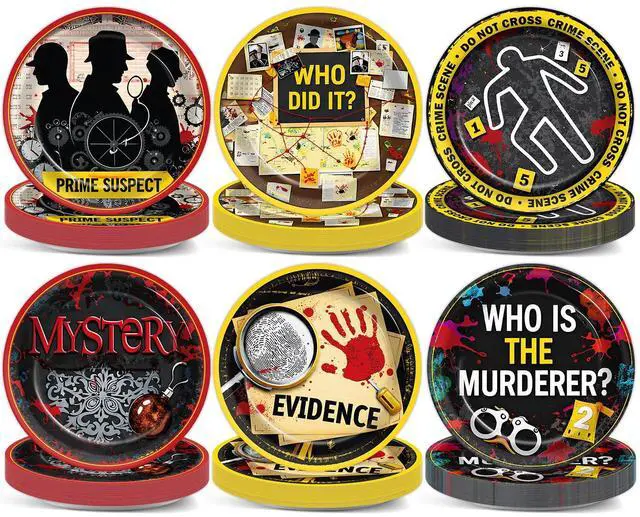 Main image of 60 Pcs Detective Theme Paper Plates Mystery Party Decorations Top Secret Agent Spy Birthday Party Supplies Escape Room Disposable Tableware Set for Boys Girls Birthday Clue Games Night Parties Favors