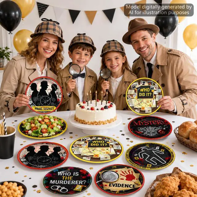 Alt view image 4 of 7 - 60 Pcs Detective Theme Paper Plates Mystery Party Decorations Top Secret Agent Spy Birthday Party Supplies Escape Room Disposable Tableware Set for Boys Girls Birthday Clue Games Night Parties Favors