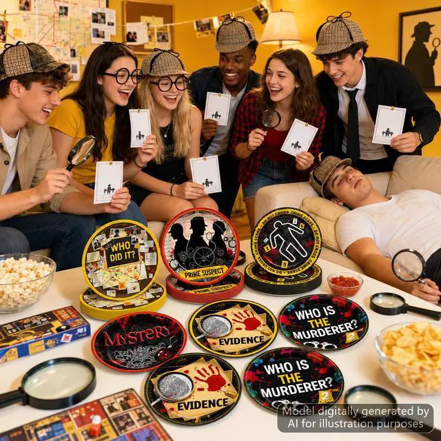 Alt view image 5 of 7 - 60 Pcs Detective Theme Paper Plates Mystery Party Decorations Top Secret Agent Spy Birthday Party Supplies Escape Room Disposable Tableware Set for Boys Girls Birthday Clue Games Night Parties Favors