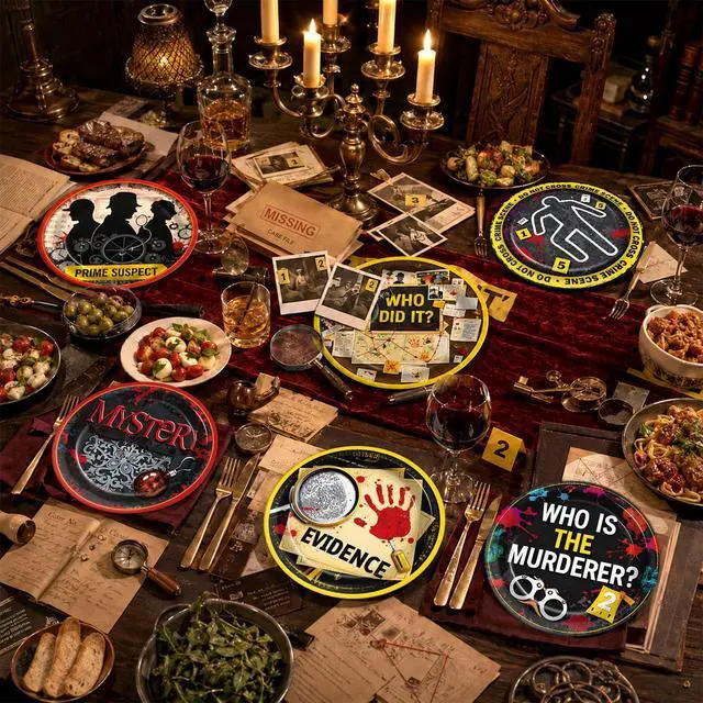 Alt view image 6 of 7 - 60 Pcs Detective Theme Paper Plates Mystery Party Decorations Top Secret Agent Spy Birthday Party Supplies Escape Room Disposable Tableware Set for Boys Girls Birthday Clue Games Night Parties Favors