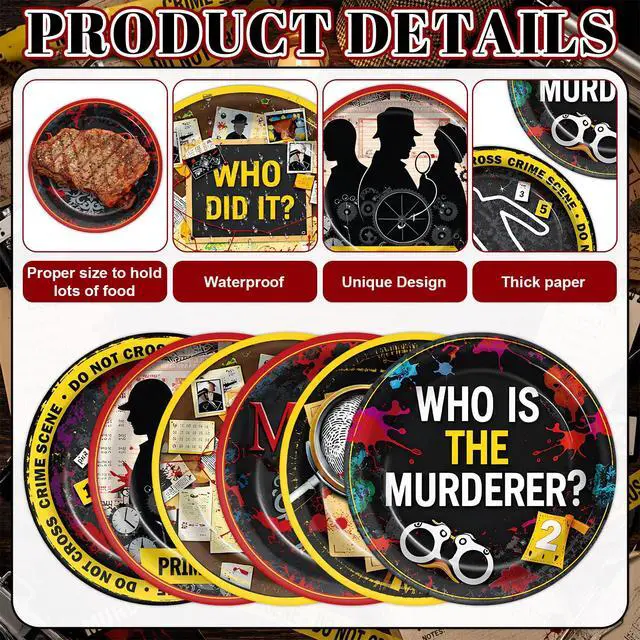 Alt view image 3 of 7 - 60 Pcs Detective Theme Paper Plates Mystery Party Decorations Top Secret Agent Spy Birthday Party Supplies Escape Room Disposable Tableware Set for Boys Girls Birthday Clue Games Night Parties Favors