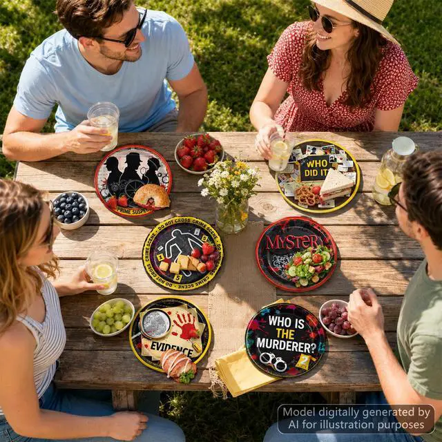 Alt view image 7 of 7 - 60 Pcs Detective Theme Paper Plates Mystery Party Decorations Top Secret Agent Spy Birthday Party Supplies Escape Room Disposable Tableware Set for Boys Girls Birthday Clue Games Night Parties Favors