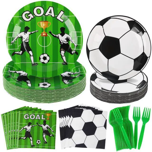 Main image of 96PCS Soccer Plates and Napkins, Serves 24