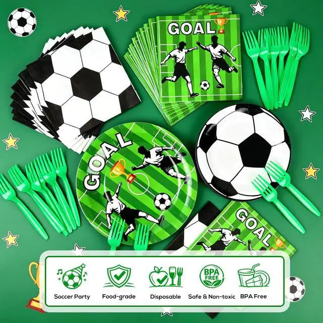 Alt view image 3 of 7 - 96PCS Soccer Plates and Napkins, Serves 24