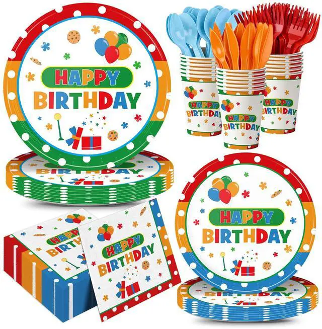 Main image of 168Pcs Birthday Plate Napkins Birthday Party Supplies Serves 24 Guests