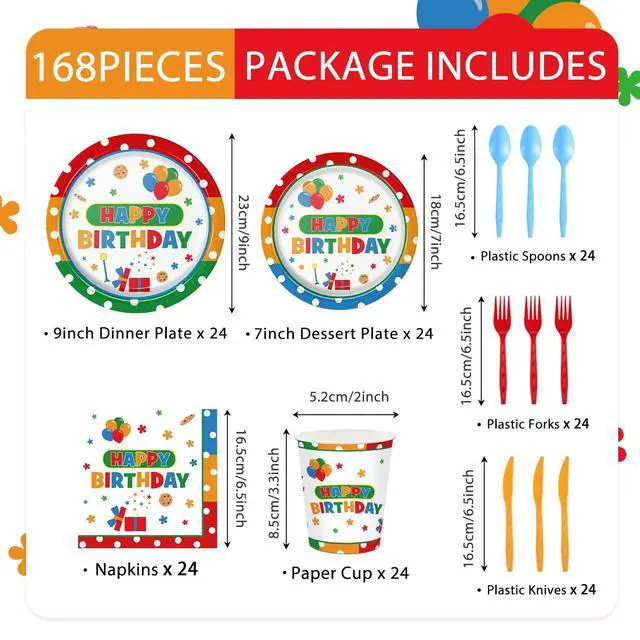 Alt view image 2 of 2 - 168Pcs Birthday Plate Napkins Birthday Party Supplies Serves 24 Guests