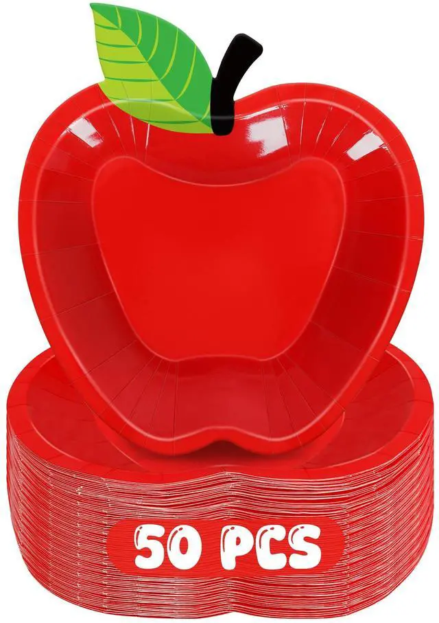 Main image of 50PCS Back to School Plates, 9in Disposable Red Apple Paper Tableware Set
