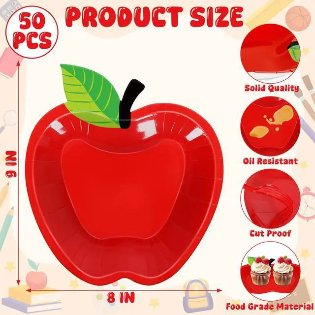 Alt view image 2 of 7 - 50PCS Back to School Plates, 9in Disposable Red Apple Paper Tableware Set