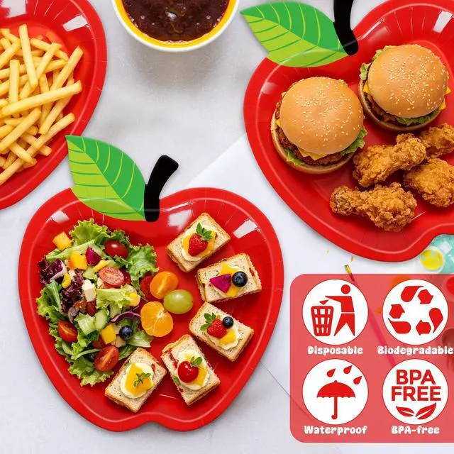 Alt view image 3 of 7 - 50PCS Back to School Plates, 9in Disposable Red Apple Paper Tableware Set