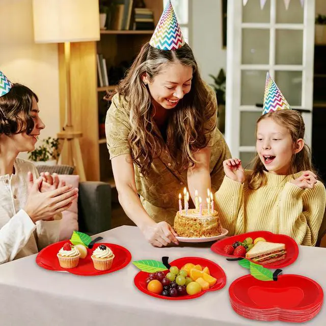 Alt view image 7 of 7 - 50PCS Back to School Plates, 9in Disposable Red Apple Paper Tableware Set