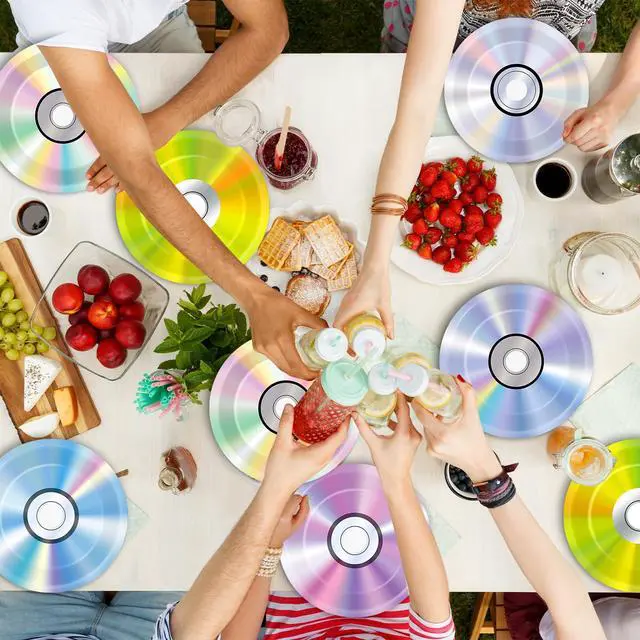 Alt view image 4 of 7 - 60Pcs 90's Party Paper Plates for Music Party Decorations 7In Retro CD Music Theme Dessert Plates Disposable Tableware Dinnerware Set for 1990s 2000s Throwback Birthday Baby Shower Party Supplies