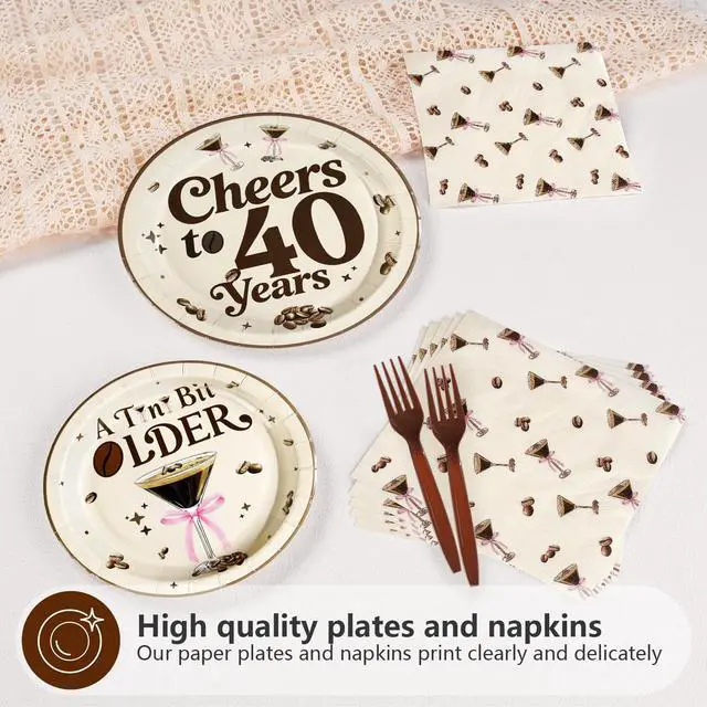 Alt view image 3 of 7 - 96 Pcs Espresso Martini 40th Birthday Decorations, Serves 24