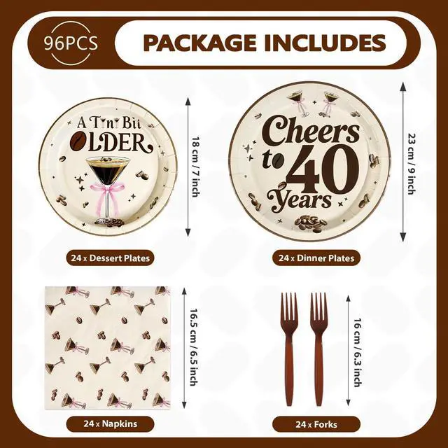 Alt view image 4 of 7 - 96 Pcs Espresso Martini 40th Birthday Decorations, Serves 24