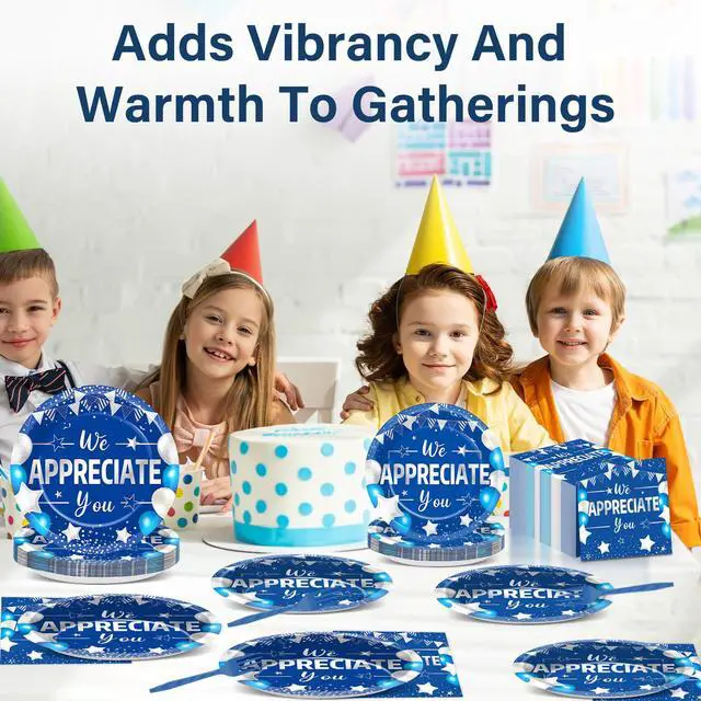 Alt view image 7 of 7 - 96pcs Blue Silver We Appreciate You Plates and Napkins Set for Thanksgiving Party Decorations Thank You Dinnerware Tableware for 24 Guests Employee Teacher Graduate Pastor Appreciation Party Supplies