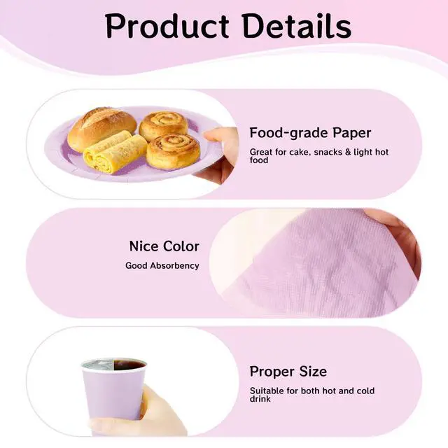 Alt view image 3 of 7 - 200 Pcs Pastel Disposable Plates and Napkins Tableware Set for 25 Guests