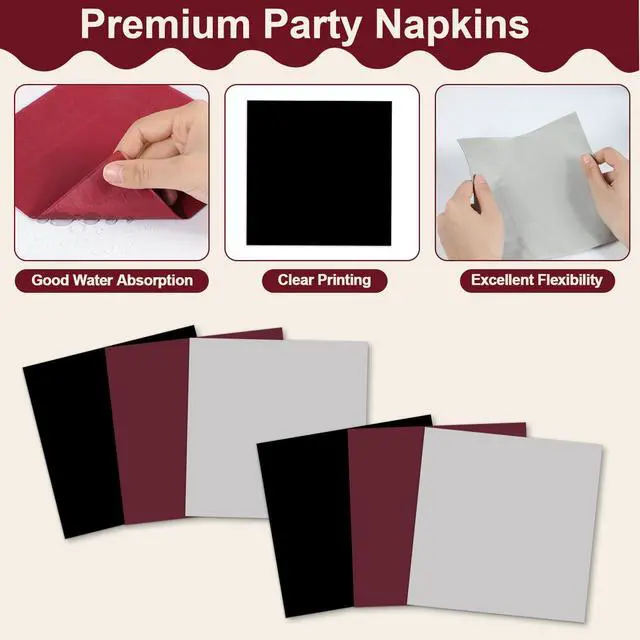 Alt view image 4 of 7 - 96Pcs Maroon Black Silver Plates and Napkins Party Supplies Maroon Theme Decorations Burgundy Black Metallic Silver Disposable Tableware Set for Graduation Prom Wedding Birthday Party Decorations