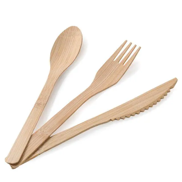 Alt view image 5 of 7 - Bamboo Cutlery Set 100pc Disposable - 50 Fork 25 Knife 25 Spoon