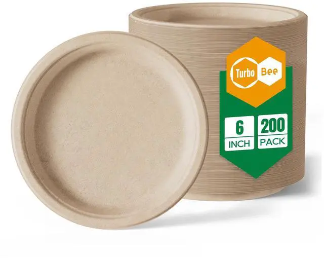 Main image of 200Pack Paper Plates 6 inch Compostable Nature, Heavy-Duty Disposable Paper Plates Bagasse Natural Biodegradable Eco-Friendly Sugarcane