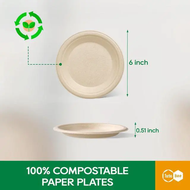 Alt view image 2 of 7 - 200Pack Paper Plates 6 inch Compostable Nature, Heavy-Duty Disposable Paper Plates Bagasse Natural Biodegradable Eco-Friendly Sugarcane