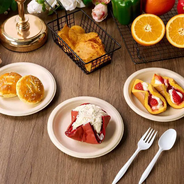 Alt view image 3 of 7 - 200Pack Paper Plates 6 inch Compostable Nature, Heavy-Duty Disposable Paper Plates Bagasse Natural Biodegradable Eco-Friendly Sugarcane