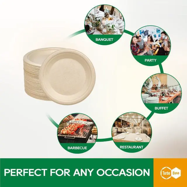 Alt view image 5 of 7 - 200Pack Paper Plates 6 inch Compostable Nature, Heavy-Duty Disposable Paper Plates Bagasse Natural Biodegradable Eco-Friendly Sugarcane