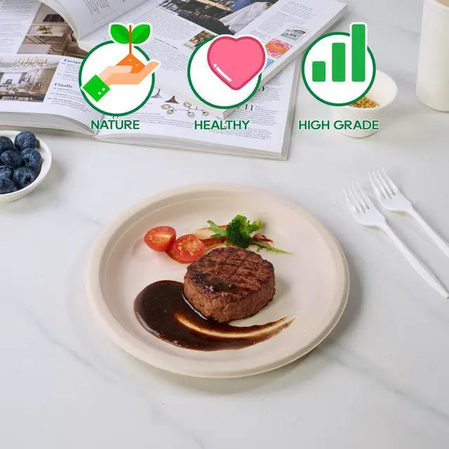 Alt view image 4 of 7 - 200Pack Paper Plates 6 inch Compostable Nature, Heavy-Duty Disposable Paper Plates Bagasse Natural Biodegradable Eco-Friendly Sugarcane