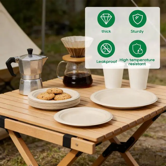 Alt view image 6 of 7 - 200Pack Paper Plates 6 inch Compostable Nature, Heavy-Duty Disposable Paper Plates Bagasse Natural Biodegradable Eco-Friendly Sugarcane