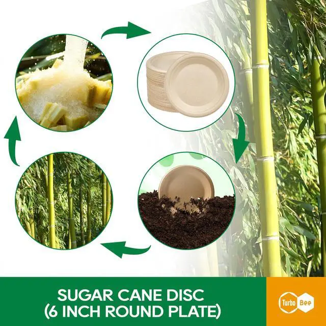Alt view image 7 of 7 - 200Pack Paper Plates 6 inch Compostable Nature, Heavy-Duty Disposable Paper Plates Bagasse Natural Biodegradable Eco-Friendly Sugarcane